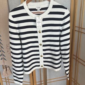 J.Crew Striped Lady Cardigan with Gold Crest Buttons – Size M (NWT)